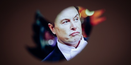Elon Musk and Twitter logo are seen in this photo illustration, on 30 November, 2022.