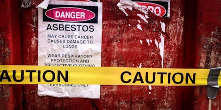 Asbestos removal dumpster, Queens, New York. (Photo by: Lindsey Nicholson/UCG/Universal Images Group via Getty Images)