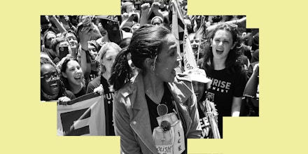 Rep. Alexandria Ocasio-Cortez rallying hundreds of young climate activists in Lafayette Square near the White House, Washington, D.C., June 28, 2021.