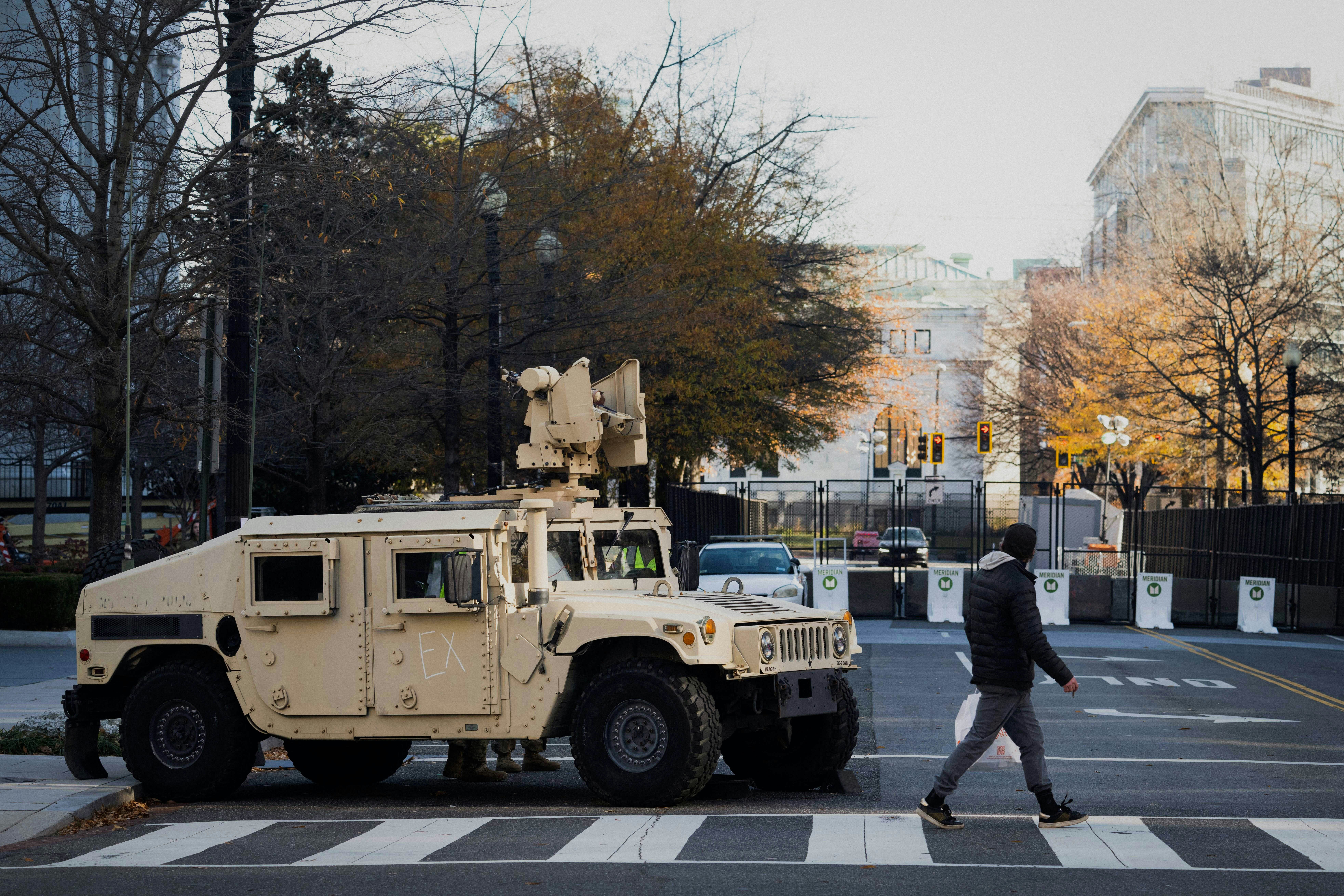 Members of the National Guard block the streets near the Walter E. Washington Convention Center, the site of the US-Africa Leaders Summit that brings together leaders from across Africa to meet with US President Joe Biden and other US representatives, in Washington, DC, December 13, 2022. (Photo by SAUL LOEB / AFP) (Photo by SAUL LOEB/AFP via Getty Images)