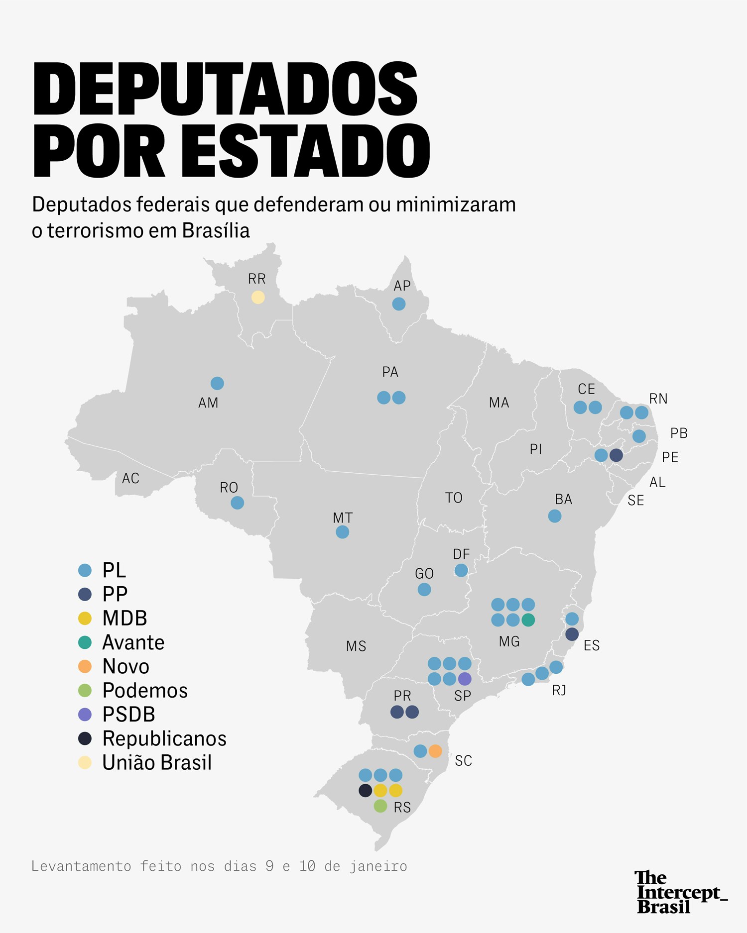 deputados por estado - Cabo Gilberto e mais 45 deputados federais são citados em levantamento dos que apoiaram terrorismo em Brasília