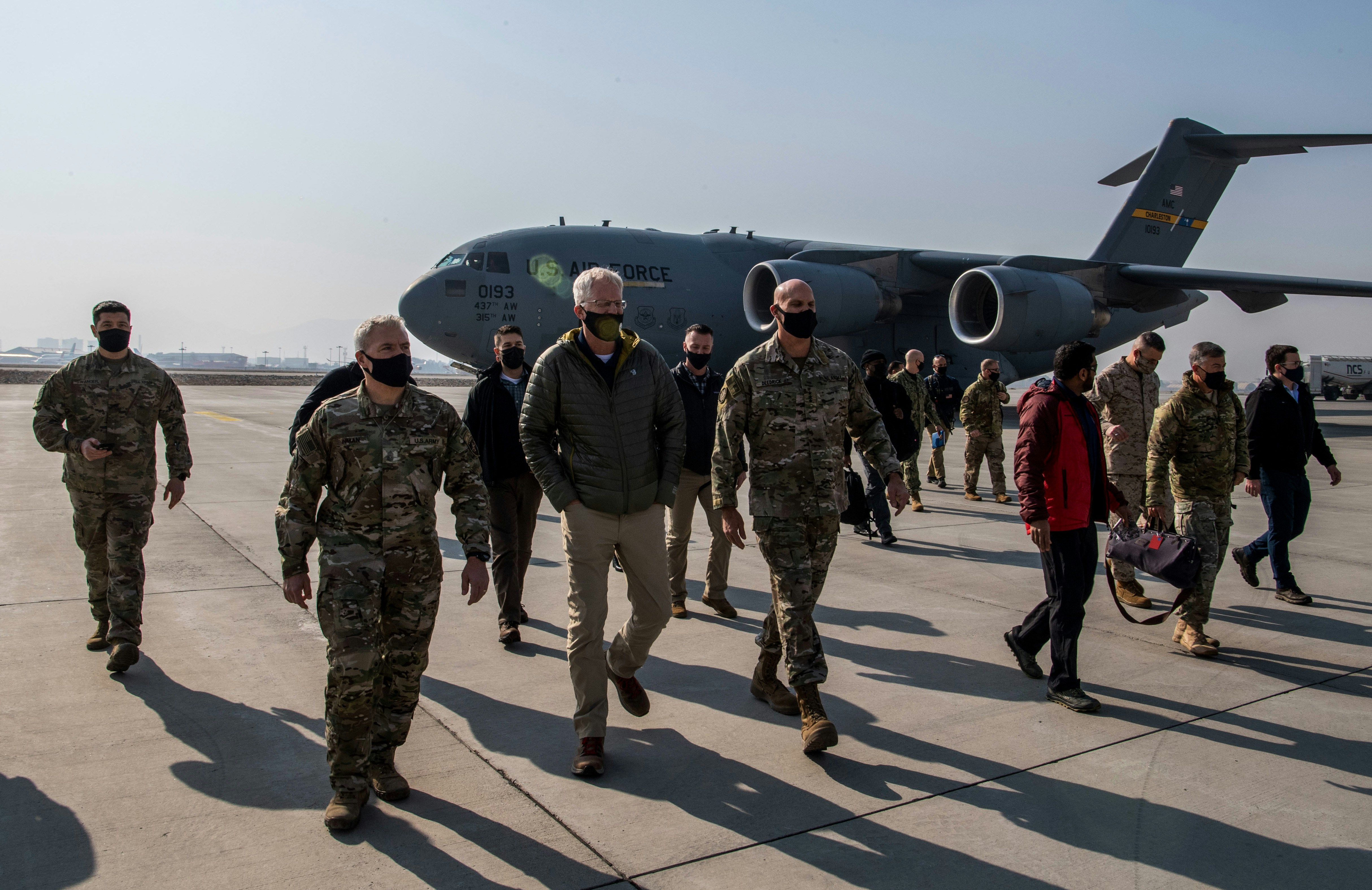 Acting Defense Secretary Chris Miller walks with Lt. Gen. John Deedrick, Combined Security Transition Command – Afghanistan after arriving to Kabul, Afghanistan, Dec. 22, 2020. (DoD photo by U.S. Air Force Staff Sgt. Jack Sanders)