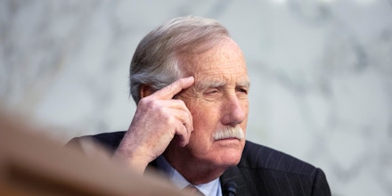 Sen. Angus King, I-Maine, listens during a Senate Intelligence Committee hearing, March 8, 2023.
